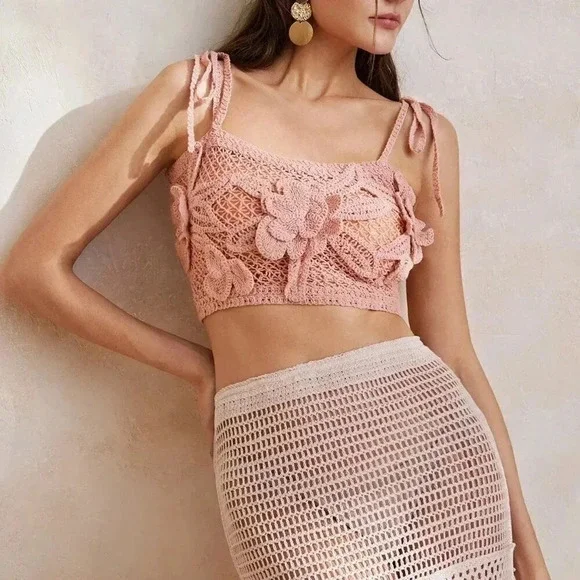 Baby Pink Casual Women's Solid Color Knotted Design Knit Sleeveless Cami Top - Picture 4 of 7